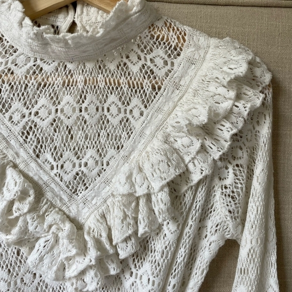 Maje open knit high neck ruffle crochet sweater Size 3 - Picture 5 of 9